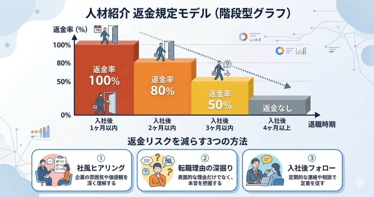 返金規定の一般的なモデル(退職時期と返金率の関係)
