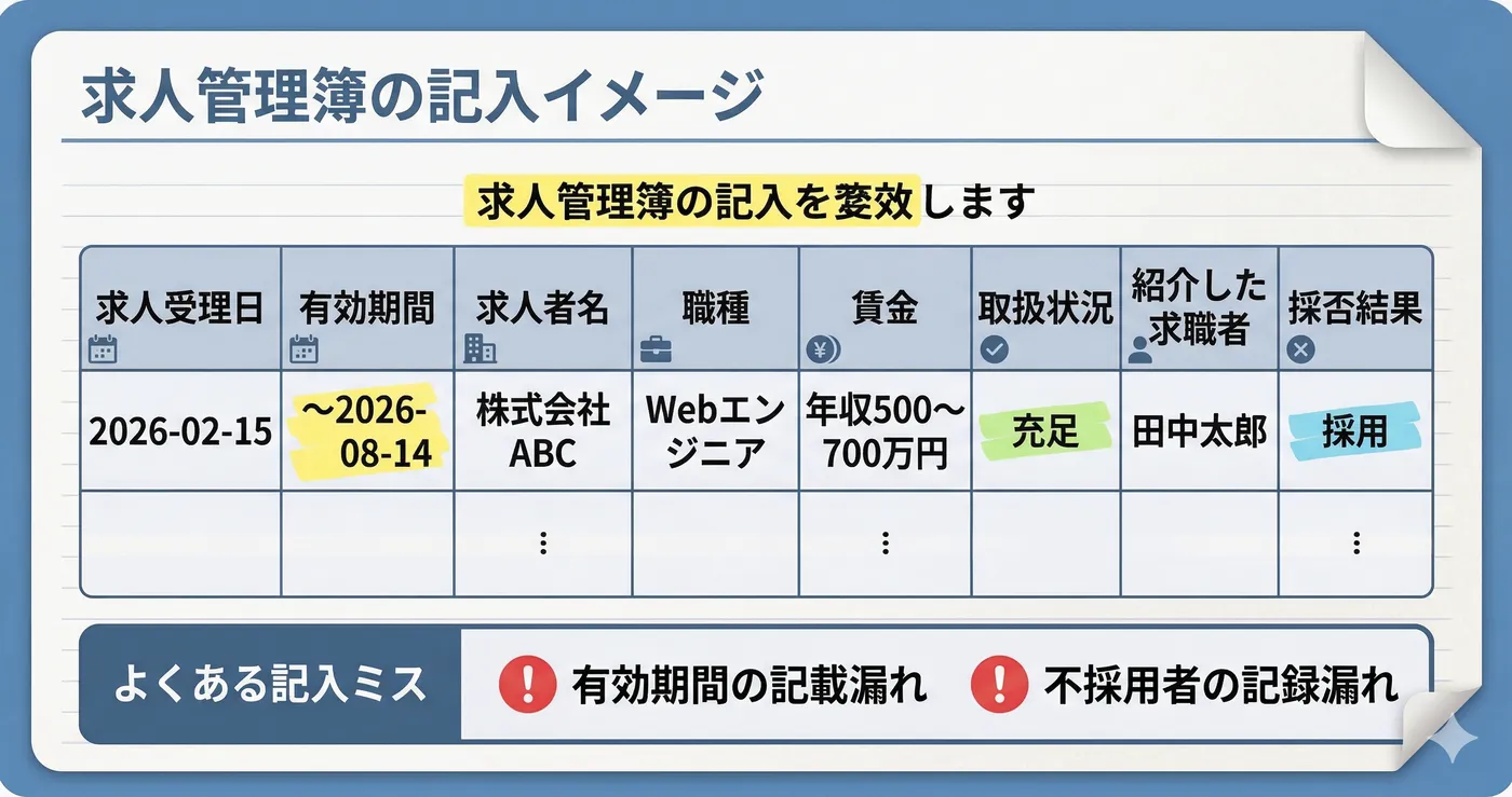 求人管理簿の記入イメージ