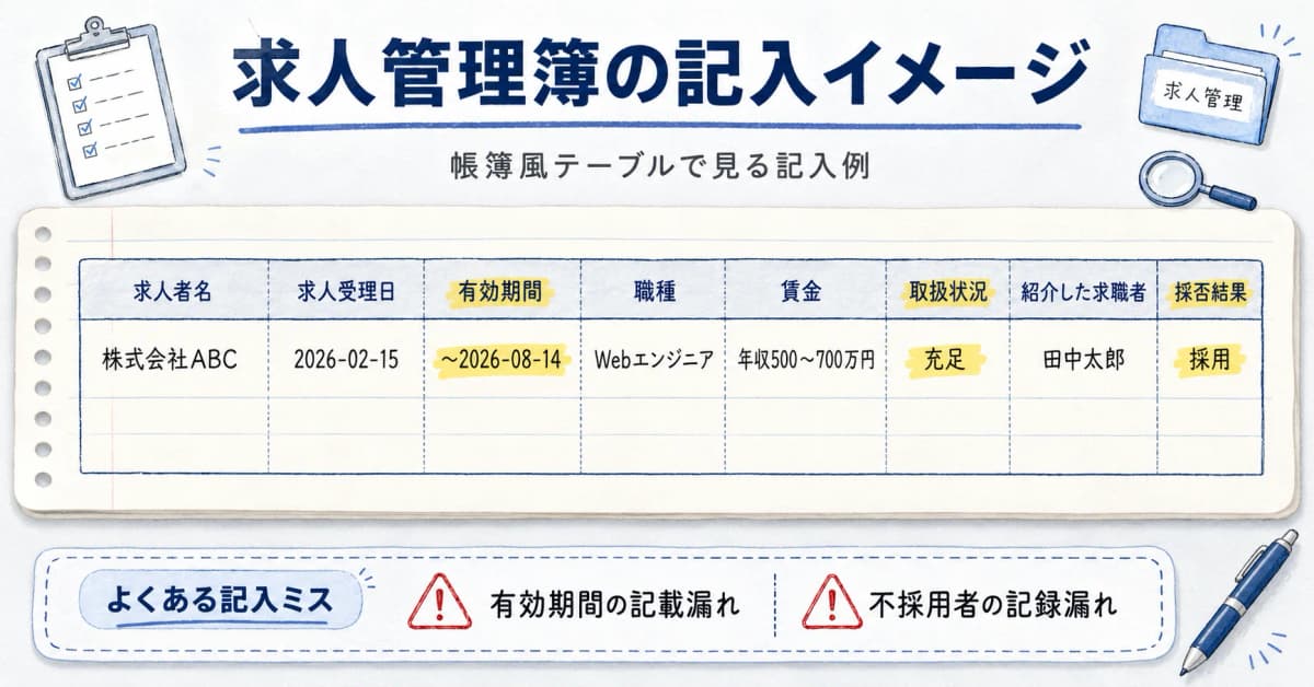 求人管理簿の記入イメージ