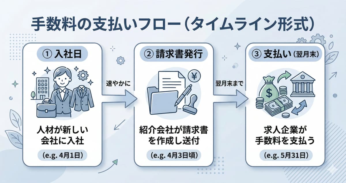 手数料の支払いフロー(成約→請求→入金のタイムライン)