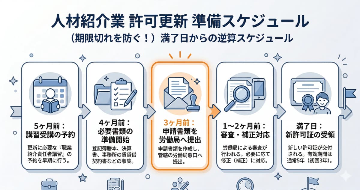 許可更新の準備スケジュール(5ヶ月前〜満了日)