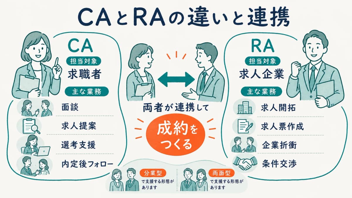 CAとRAの担当範囲と連携を対比した図