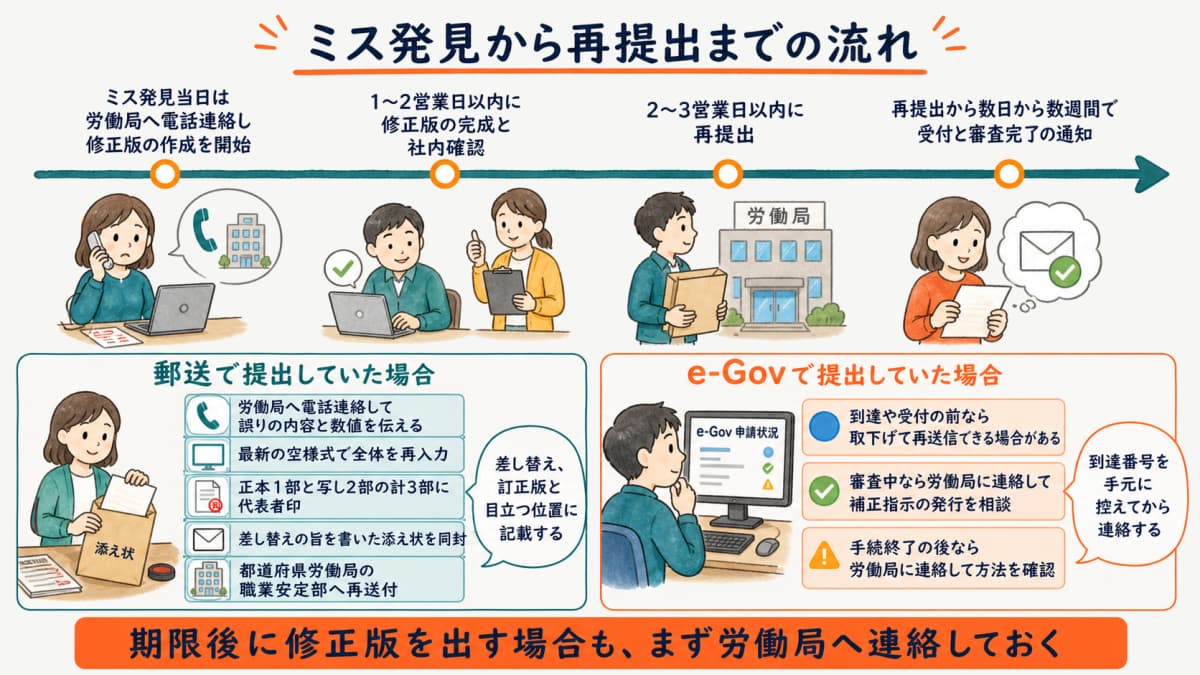 郵送とe-Gov別の再提出フロー