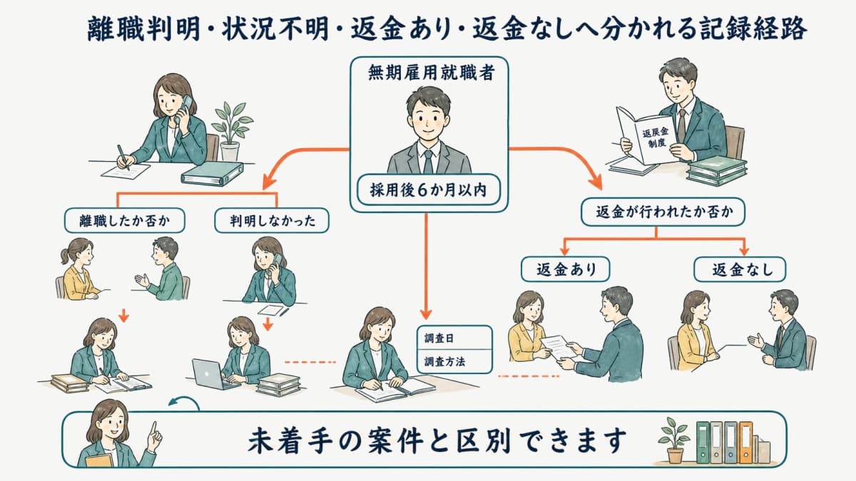 離職判明・状況不明・返金あり・返金なしへ分かれる記録経路