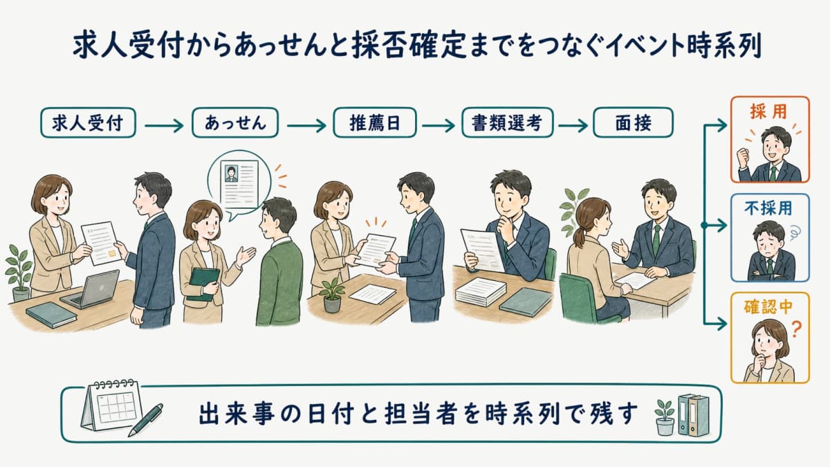 求人受付からあっせんと採否確定までをつなぐイベント時系列