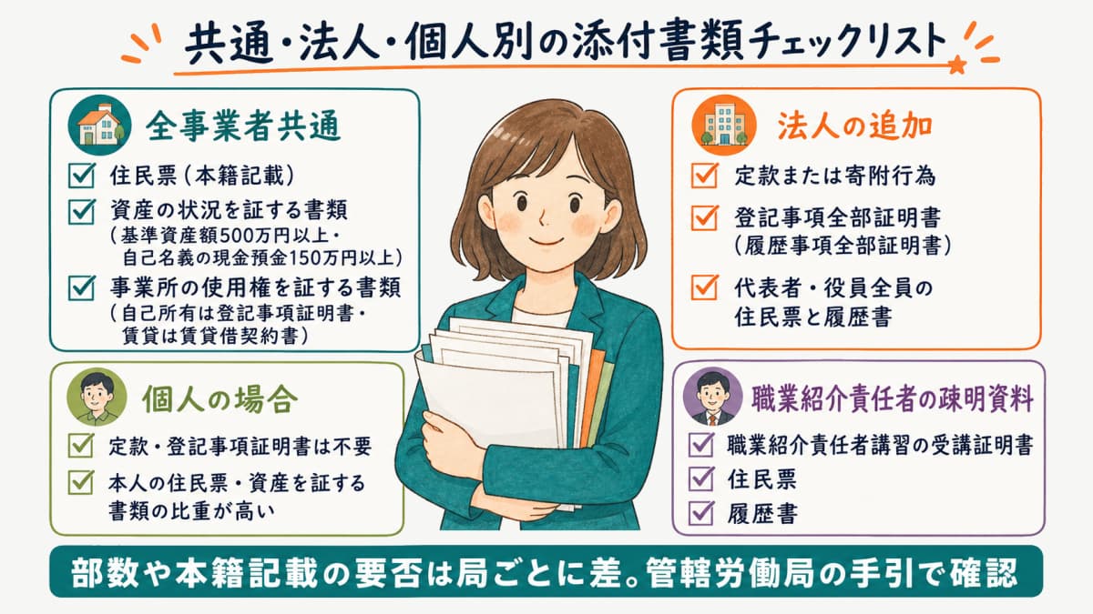 共通・法人・個人別の添付書類をチェックリスト形式で示した図解