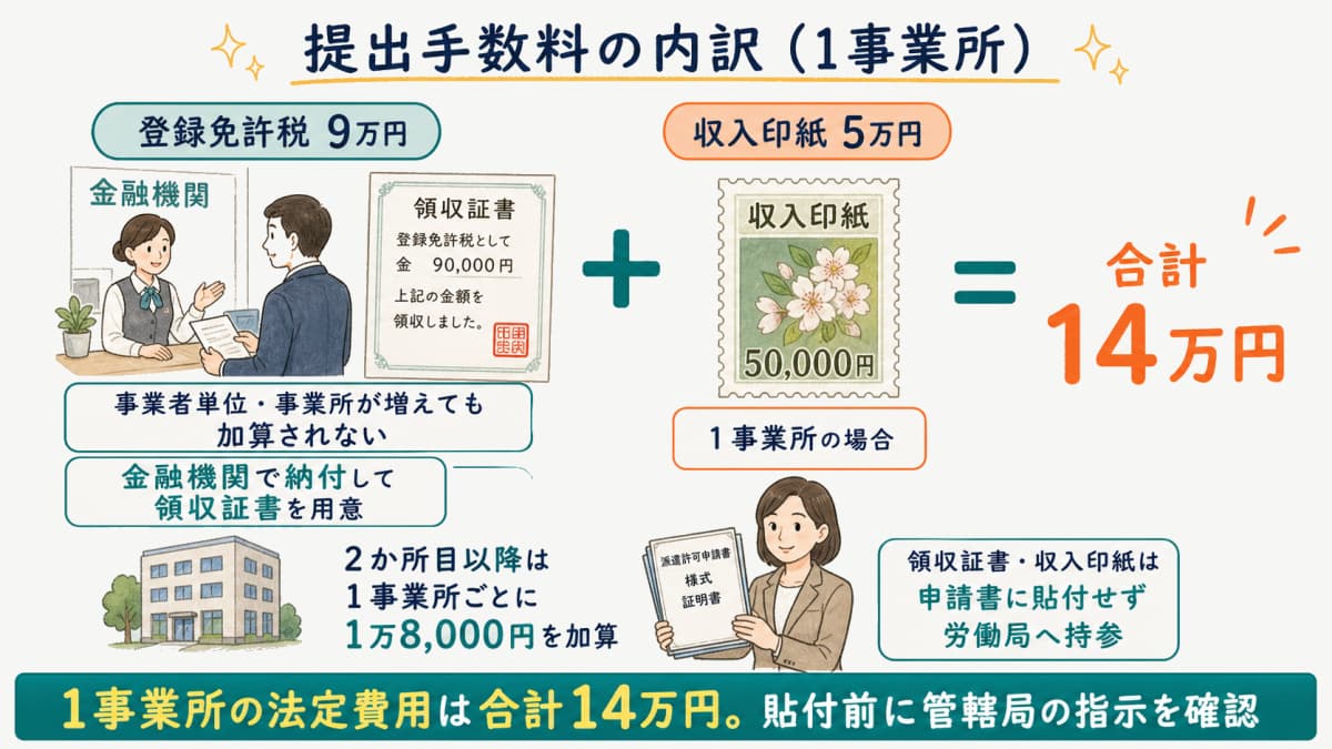 登録免許税と収入印紙を合わせた提出手数料の内訳を示した図解