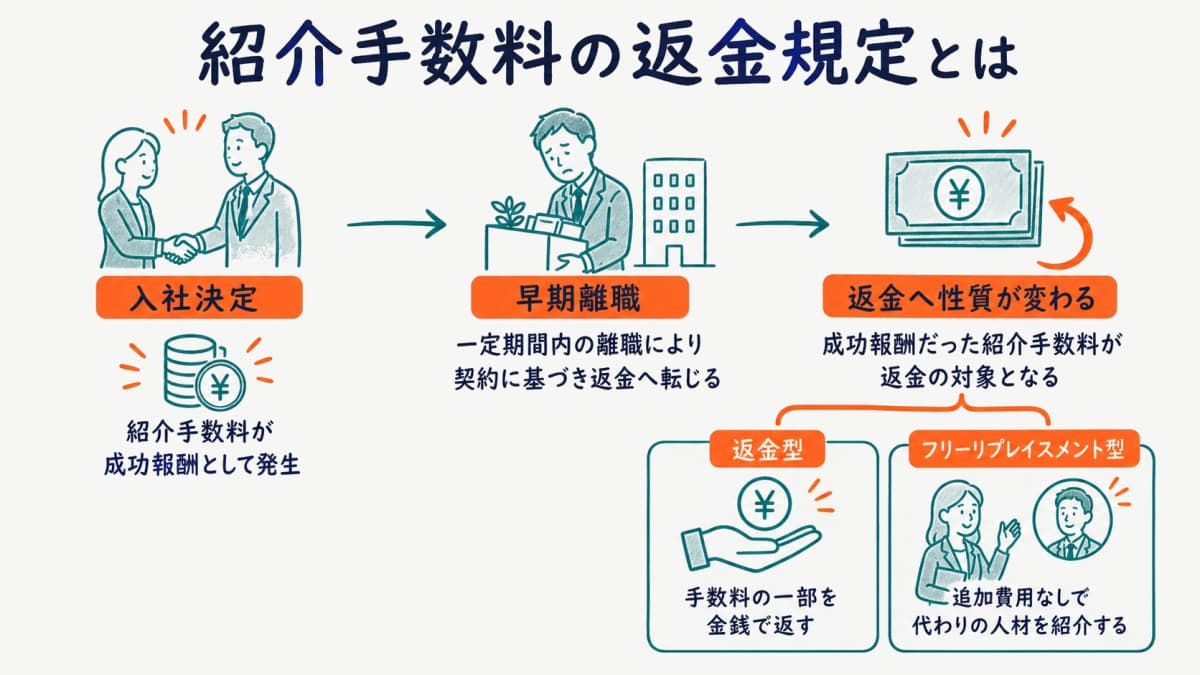 紹介手数料の返金規定の全体像を示す図解