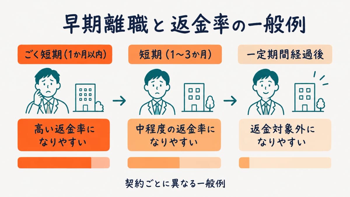 早期離職と紹介手数料の返金規定の関係を示した図