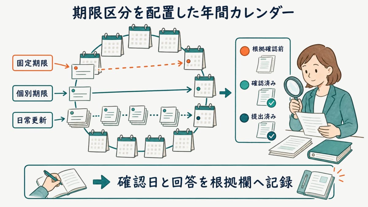 期限区分を配置した年間カレンダー