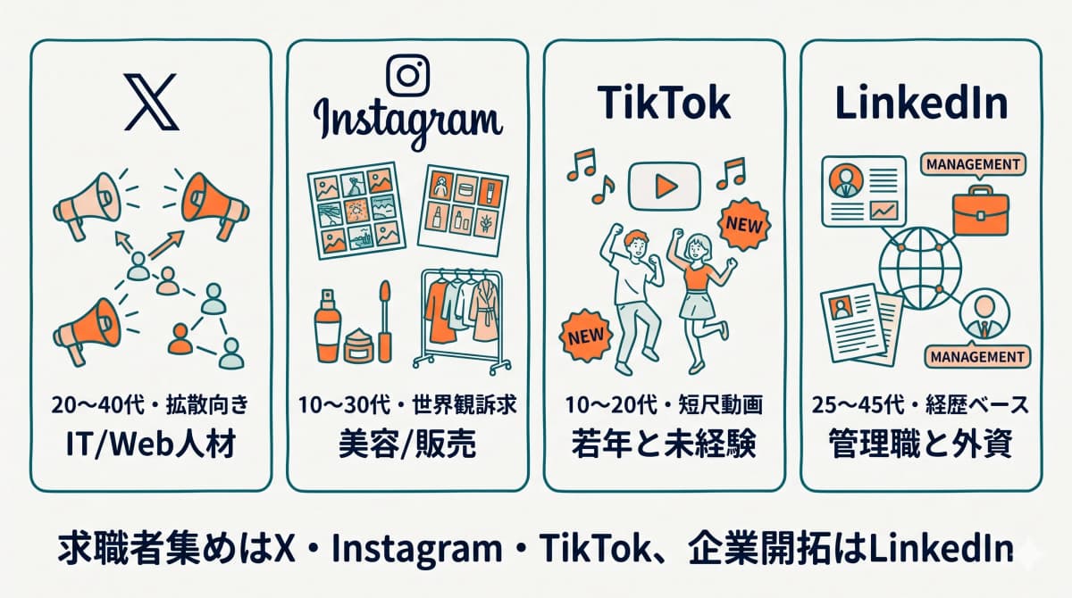 SNS4媒体の利用層と用途比較