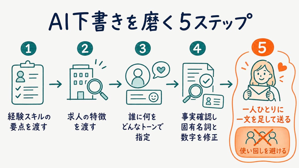 スカウト文と求人票をAIで下書きする流れの図解