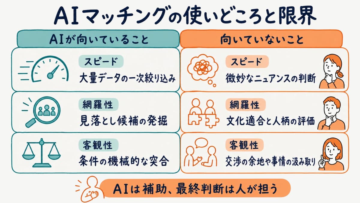 AIマッチング補助の使いどころと限界を示した図解
