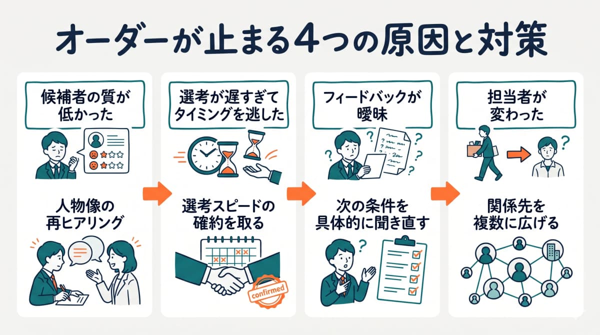 求人オーダーが止まる4つの原因と対策