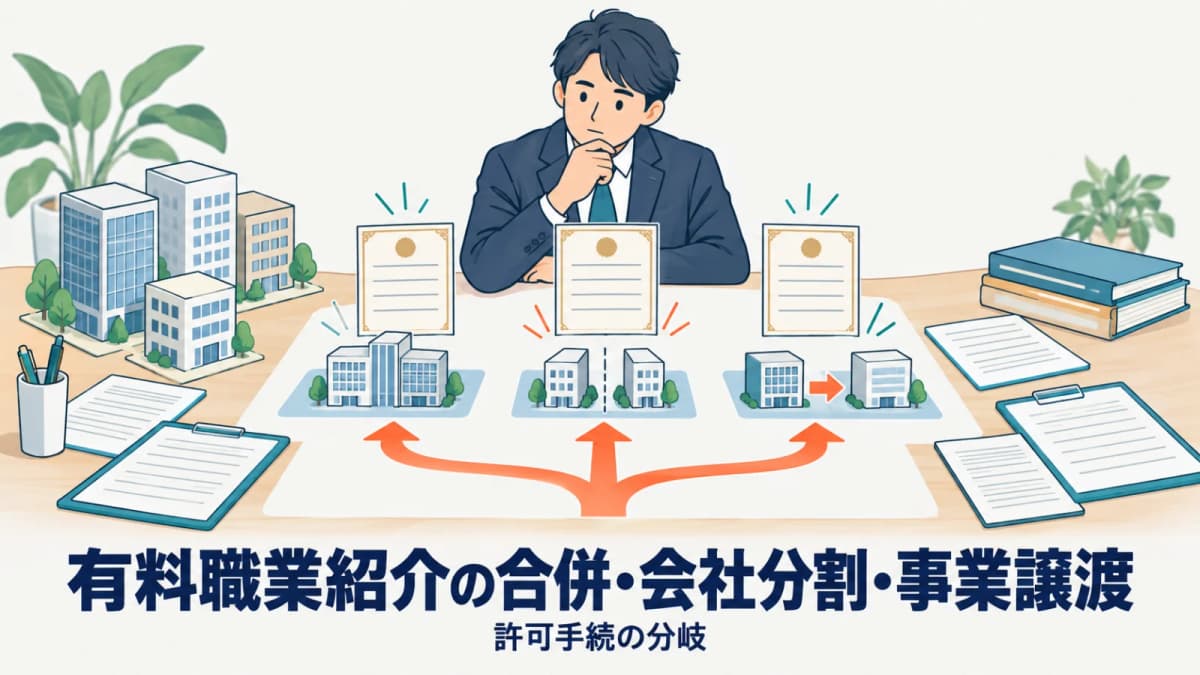 【2026年版】有料職業紹介の合併・会社分割・事業譲渡|許可手続の分岐