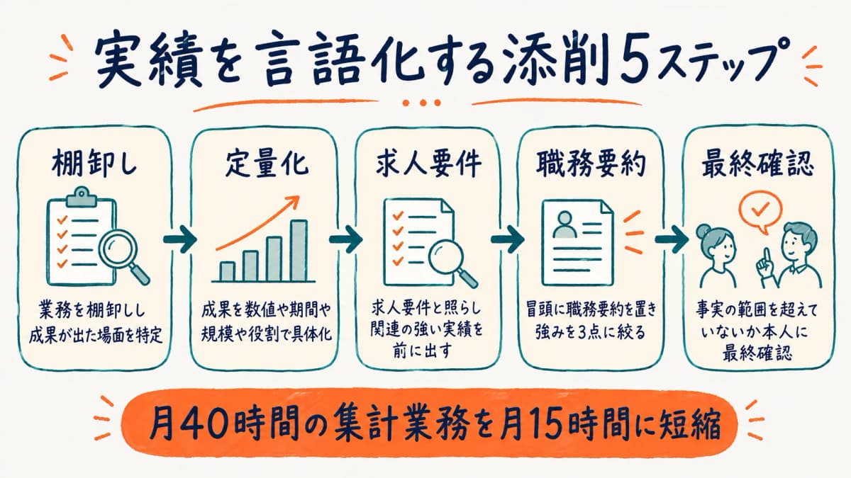 職務経歴書の実績を言語化し定量化する添削手順の図解