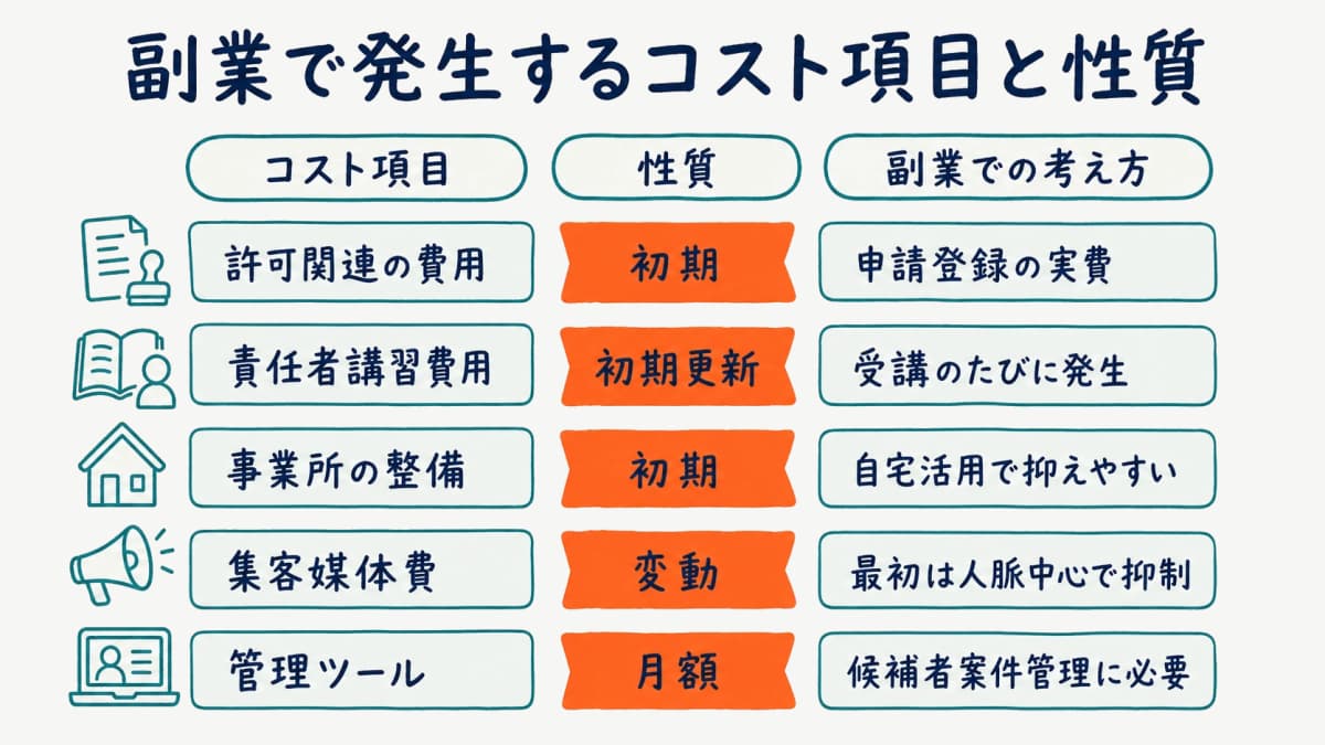 副業で発生するコスト項目とその性質