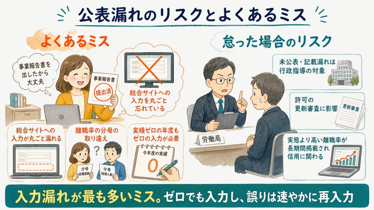 公表を怠った場合のリスクとよくある入力ミスを整理した図解