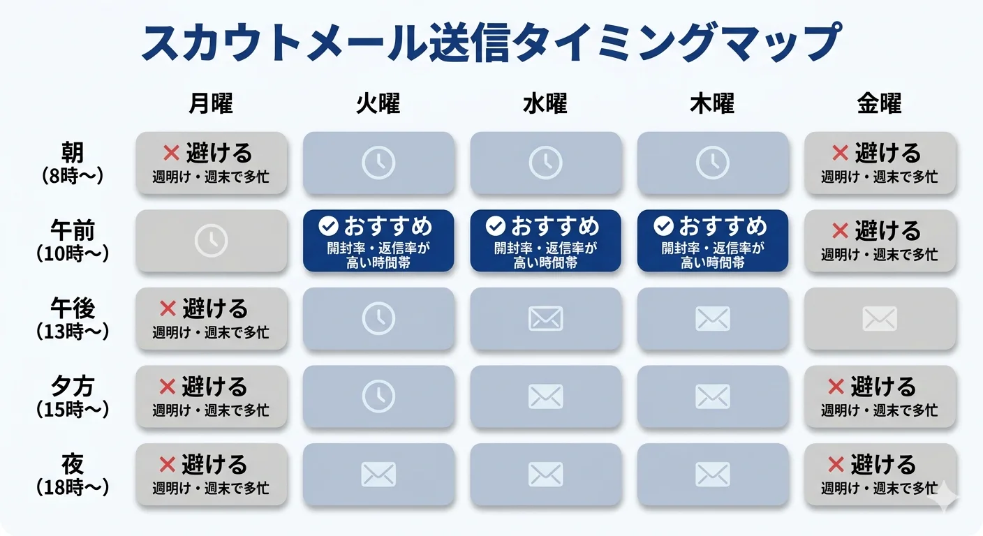 スカウトメールの送信タイミング別開封率