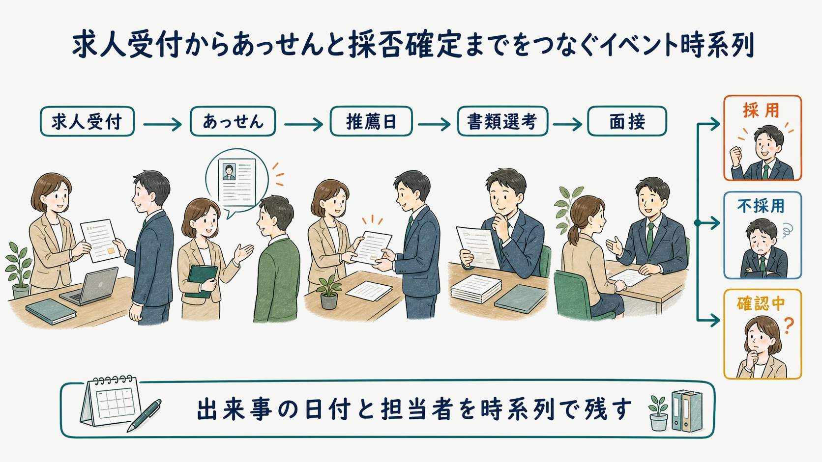 求人受付からあっせんと採否確定までをつなぐイベント時系列