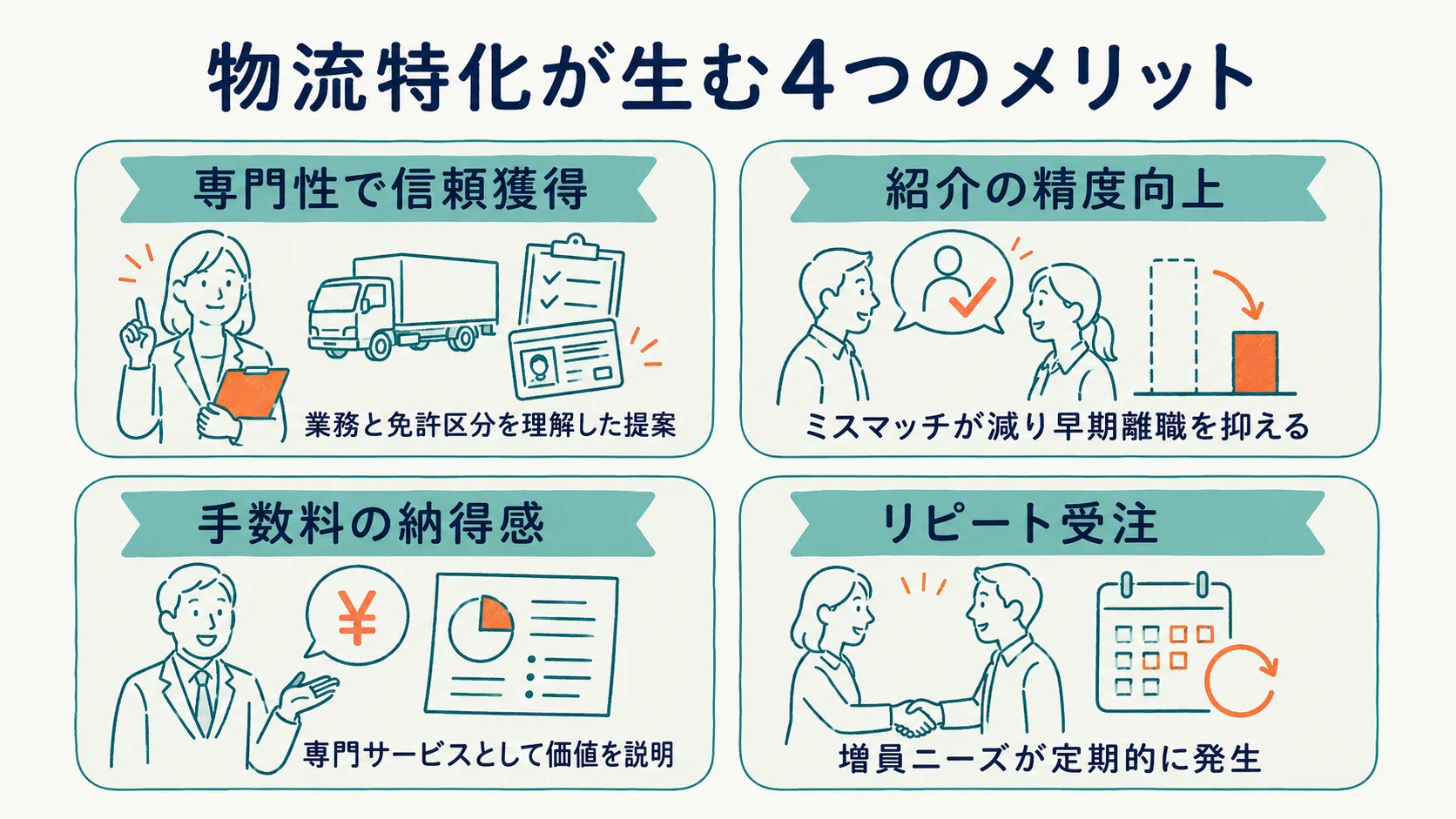 物流特化の人材紹介が得られる差別化メリットの整理図