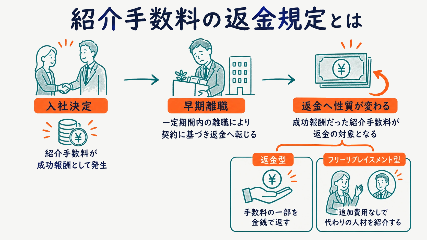 紹介手数料の返金規定の全体像を示す図解